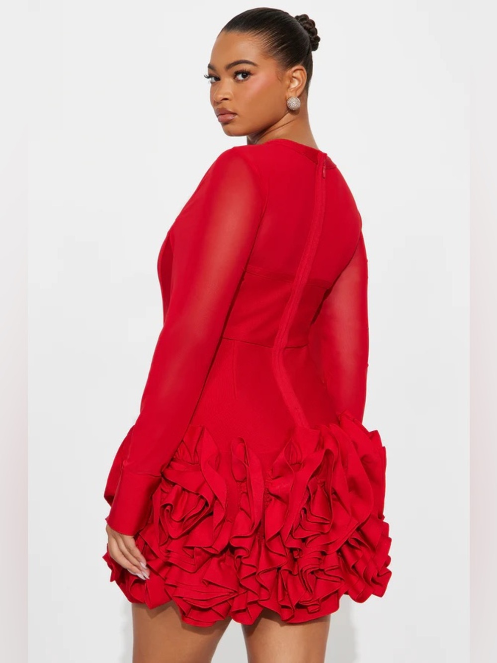 Fashion Nova Red Ruffle-Trim Long Sleeve Mini Dress - Picture 2 of 3